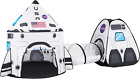 White Rocket Ship Pop up Play Tent with Tunnel and Playhouse Kids Indoor Outdoor