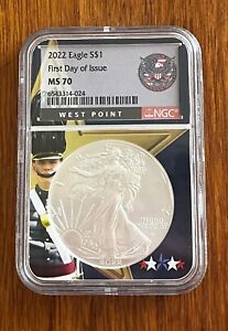 2022 $1 AMERICAN SILVER EAGLE NGC MS70 FIRST DAY OF ISSUE - WEST POINT