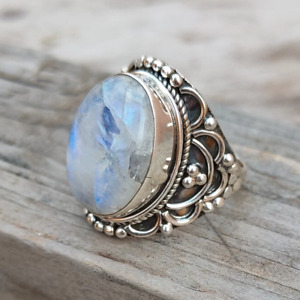Rainbow Moonstone  Gemstone 925 Silver Ring Handmade Jewelry Ring Birthday Gift