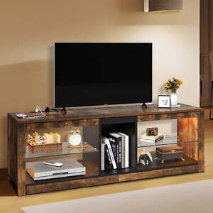 TV Stand with LED Ambient Lights, TV Stand with Open Shelf Storage Cabinet