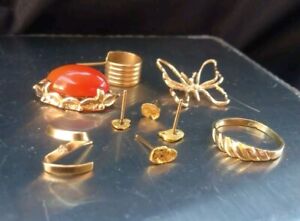 14 KT Gold Scrap Or Wear Carnelian Butterfly Nugget Earrings Diamond Lot 7.8 gr