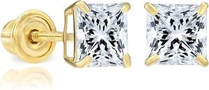 1 /4Ct Princess Cut Created Diamond 14K Yellow Gold Stud Earrings Screw Back