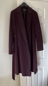 LAUREN RALPH LAUREN 50% Wool Long Tailored Coat Burgundy Belted Size L