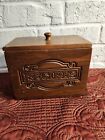 Vintage Wooden Recipe Box with Lid Carved Front MCM
