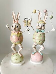 Johanna Parker Easter Vintage Style Bunnies Set, Pastel Easter Decor, NWT