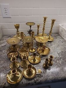 Lot Of 20 -Vintage Brass Candlesticks Holders Wedding Home Party Decor Heavy!