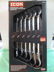 Icon Professional 6PC Large Reversible Ratcheting Wrench Set METRIC- WRRM-6