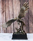 Electroplated Pewter Silver Bald Eagle With Open Wings Soaring Over Tree Statue