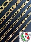 14k Gold Plated Solid 925 Sterling Silver Figaro Chain Bracelet ITALY 2.5-10mm