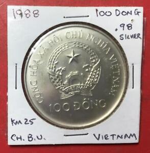 New Listing1988 Choice Uncirculated SILVER 100 Dong! Vietnam! Old Vietnamese Coin!