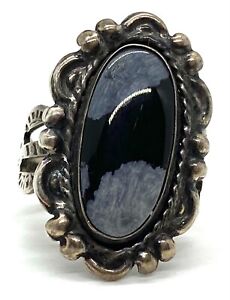 Oval Old Pawn Native American Black Wild Horse Sterling Silver Ring Size 7