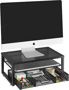 -Metal Monitor St Riser Computer Desk Organizer Drawer Laptop Computer Imac Blac