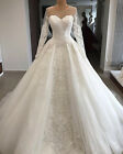 Luxury Long Sleeve Wedding Dresses Lace Appliques Beaded Bridal Gown Sweep Train