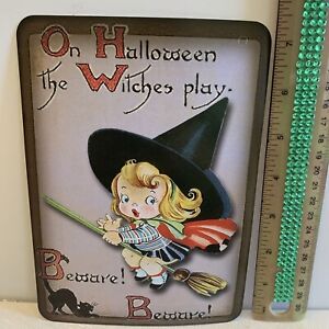 Halloween Decor VINTAGE STYLE Die Cut  Little Girl Witch 5 X 7”