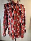 Wrangler Snap Button Caped Cotton Red Aztec Navajo 90s Shirt Mens XL 17 1/2 - 35