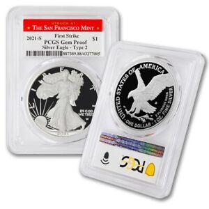 2021-S $1 Silver Eagle Type 2 PCGS GEMPR First Strike Proof American 1oz coin