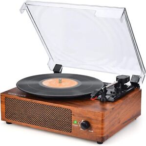 Vinyl Record Player with Speakers - Vintage Style Belt-Driven Turntable Wireless