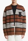 NWT Burberry Icon Striped Monogram Logo Patch Cardigan Sweater Size Medium Brown