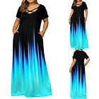 Plus Size Womens Gradient Long Maxi Dress Ladies Summer Baggy Beach Sundress US