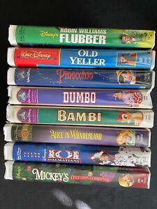 Disney Movies VHS Lot of 8, Dumbo, Pinocchio, Old Yeller, Flubber, Bambi, Etc.