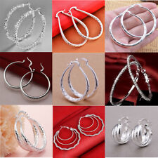 Fashion Women 925 Silver Ear Studs Hoop Earrings Party Wedding Jewelry Xmas Gift