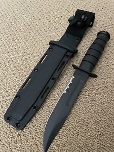 KA-BAR KNIFE 1214 BLACK RUBBER HANDLE SERRATED KYDEX SHEATH USA MADE- PERFECT!