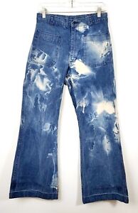 VTG Navy Men's Medium Wash Denim Bleached Bellbottom Flare Jeans Sz 29x30