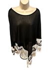 NWT Adore Black Abstract Fringe One Sleeve Lace White Trim Poncho Top Size L