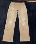 Carhartt Tan Workwear Double Knee Carpenter Pants Distressed Paint 33x34