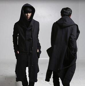 Men's Long Loose Gothic Trench Coat Jacket Punk Hooded Toggle Cardigan Outerwear