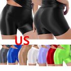 US Women's Shiny High Waisted Booty Bike Gym Workout Running Yoga Tights Shorts