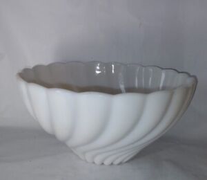 Vintage White Milk Glass Swirl Punch Bowl Mid Century Modern