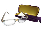 Gucci Unisex Transparent Gray Gold Square 50-21-145 Eyeglasses Frames w Case