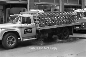 Orig 1960's NEGATIVE Hertz Rental Truck w Water Jugs Spilling onto Street Boston
