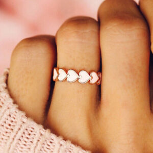 Fashion 14k Rose Gold Plated Ring Women Heart Shaped Wedding Jewelry Size 6-10