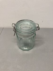 Hermetic Jar green tint 12 sided Wire Bale Hinged Lid Italy Vintage