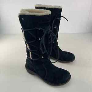 Ugg Women's Black Leather Shearling Snow Boots Size 8 Preowned