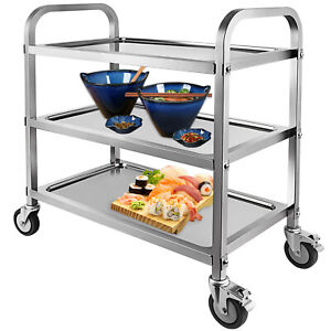 Minneer 3Tier Stainless Steel Kitchen Cart Rolling Storage Shelf Utility Trolley