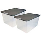 Homz 64Qt Stackable Plastic Storage Bin Container Box w/Latch Lid, Gray (2 Pack)
