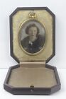 Antique Tinted Photograph on Milk Glass Beautiful Woman in Presentation Case