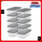 Sterilite Set of (10) 6 Qt. Clear Plastic Storage Boxes with Gray Lids BPA Free