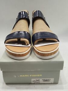Marc Fisher Womens Gordy Dark Blue Wedge Sandals Size 9M, New