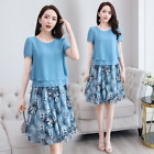 Hot Sale Chiffon Korean Version Loose Belly Slim Floral Women 2pcs Skirt Elastic
