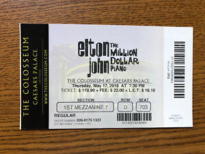 Elton John Million Dollar Piano Las Vegas 5/17/2018 FINAL SHOW full ticket stub