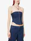 New MIAOU Riley Denim strapless embroidered-pinstripe Corset Top - XS