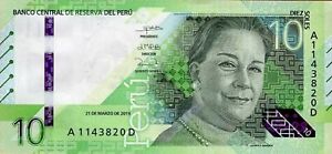 Peru 10 Soles 2019/2021. Ten Peruvian Sol Musician Chabuca Granda UNC Banknote