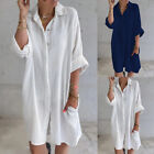 Womens Cotton Linen Buttons Shirt Dress Long Tops Loose Baggy Beach Cover Up US