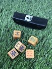 Set of 5 Vintage Bakelite Butterscotch Poker Dice with Leather Case