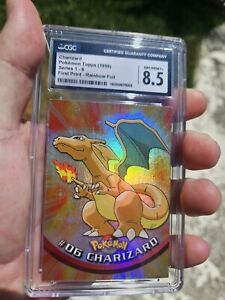 1999 Topps Pokémon T.v Rainbow Foil Charizard #6  Blue logo 1st print Cgc 8.5