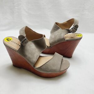 NEW LUCKY BRAND lattela wedge slingback leather sandals,size 9